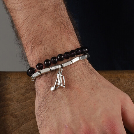 Hand Made Double Stretch Bracelet Set // Black + Silver