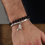 Hand Made Double Stretch Bracelet Set // Black + Silver