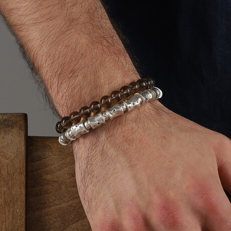 Hand Made Double Stretch Bracelet Set // Silver + Smoked