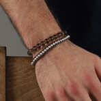 Hand Made Double Bracelet Set // Brown + Silvertone