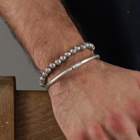 Hand Made Double Bracelet + Cuff Set // Silvertone