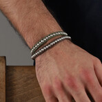 Hand Made Double Bracelet Set // Green + Brown + Silvertone