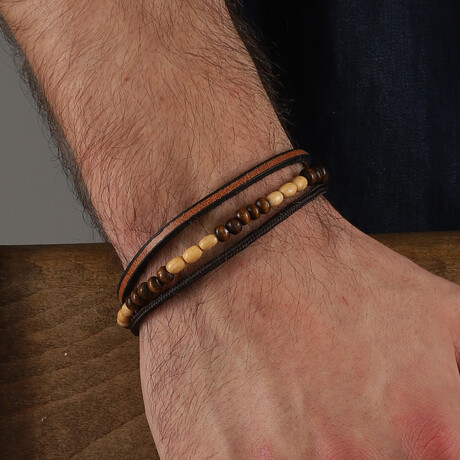 Hand Made Double Bracelet Set I // Brown