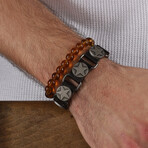 Hand Made Double Leather + Glass Beads Bracelet Set // Brown