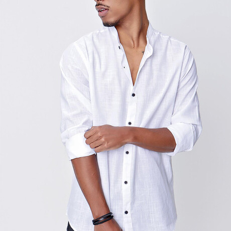 Collarless Button-Up // White (S)