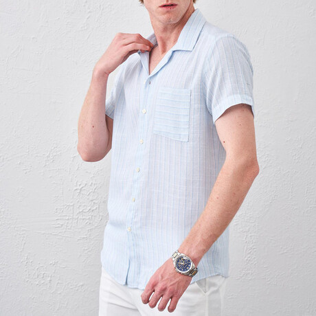 Short Sleeve Stripled Button-Up // Blue (S)
