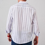 Striped Button-Up // White + Navy Blue (S)