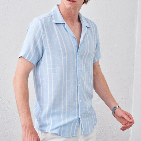 Short Sleeve Striped Button-Up // Blue (S)