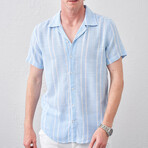 Short Sleeve Striped Button-Up // Blue (S)