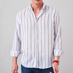 Striped Button-Up // White + Navy Blue (S)