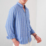 Striped Button-Up // Navy Blue + White (S)