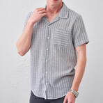 Short Sleeve Stripled Button-Up // Black (S)