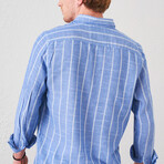 Striped Button-Up // Navy Blue + White (S)