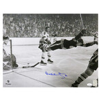 Bobby Orr // Boston Bruins // Signed Flying Goal B&W Photo