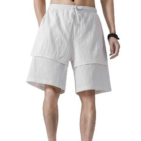 Wide Leg Linen Shorts // White (S)