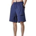 Wide Leg Linen Shorts // Blue (2XL)