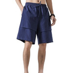 Wide Leg Linen Shorts // Blue (XL)