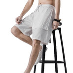 Wide Leg Linen Shorts // White (XL)
