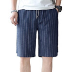 Drawstring Pinstripe Shorts // Blue (XL)