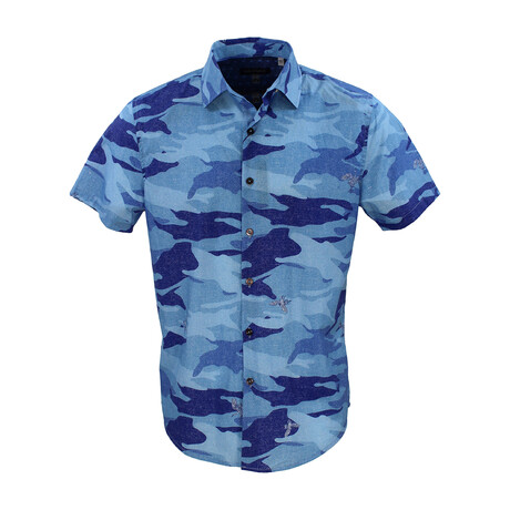 Scott Crane Camo Short Sleeve Button Up // Blue (S)