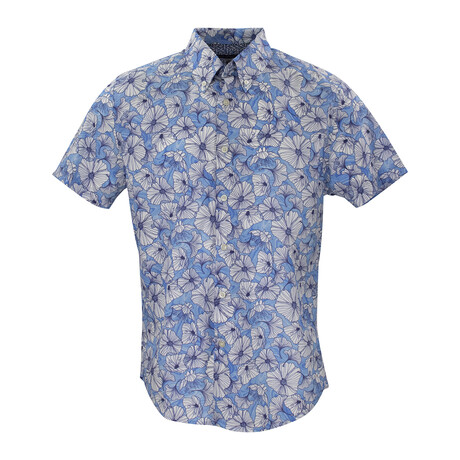 Tim Marble Floral Short Sleeve Button Up // Blue (XS)