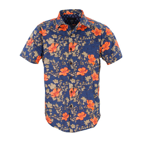 Scott Oriental Hibiscus Short Sleeve Button Up // Navy (XS)