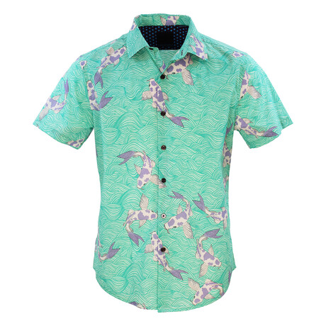 George Random Koi Short Sleeve Button Up // Jade (XS)