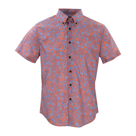 Tim Shadow Floral Short Sleeve Button Up // Coral (S)