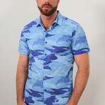 Scott Crane Camo Short Sleeve Button Up // Blue (S)