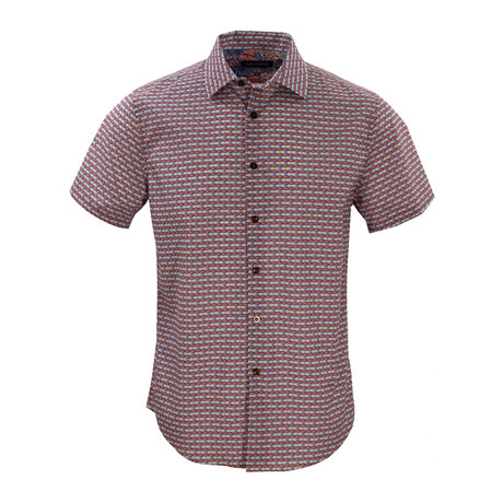 Scott Theo Geo Short Sleeve Button Up // Coral (S)