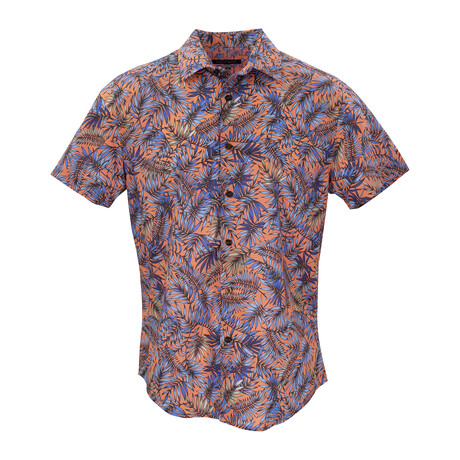 Scott Leaves Short Sleeve Button Up // Coral (XS)