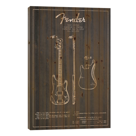 Bass Guitar Charcoal Patent Blueprint // Aged Pixel (26"H x 18"W x 1.5"D)