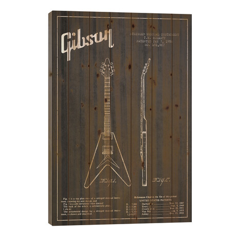 Gibson Electric Guitar Charcoal Patent Blueprint // Aged Pixel (26"H x 18"W x 1.5"D)