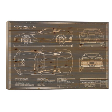 Corvette (C7) Stingray Black // Action Blueprints (18"H x 26"W x 1.5"D)