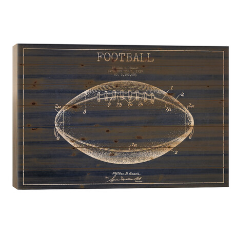 Football Navy Blue Patent Blueprint // Aged Pixel (18"H x 26"W x 1.5"D)