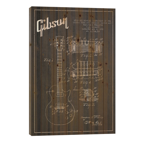 Gibson Guitar Charcoal Patent Blueprint // Aged Pixel (26"H x 18"W x 1.5"D)