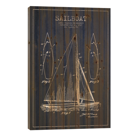 Sailboat Navy Blue Patent Blueprint // Aged Pixel (26"H x 18"W x 1.5"D)