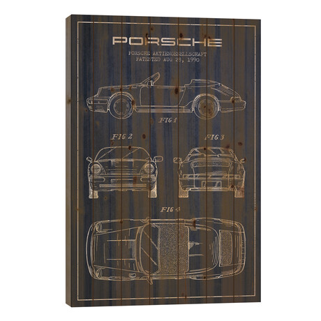 Porsche Corporation Porsche Patent Sketch // Navy Blue // Aged Pixel (26"H x 18"W x 1.5"D)