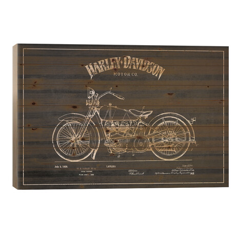 Harley-Davidson Charcoal Patent Blueprint II // Aged Pixel (18"H x 26"W x 1.5"D)