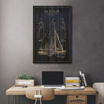 Sailboat Navy Blue Patent Blueprint // Aged Pixel (26"H x 18"W x 1.5"D)