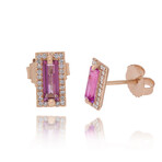 Suzanne Kalan 14K Rose Gold Diamond + Pink Topaz Stud Earrings // Store Display