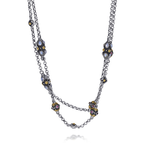 Konstantino Nemesis Sterling Silver + 18K Yellow Gold Mother of Pearl Station Necklace // 18" // Store Display