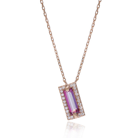 Suzanne Kalan 14K Rose Gold Diamond + Pink Topaz Pendant Necklace // 16" - 18" // Store Display