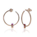 18K Rose Gold Sapphire Hoop Earrings // New