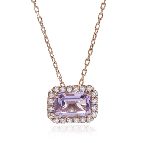 SSuzanne Kalan 14K Rose Gold Diamond + Rose de France Pendant Necklace // 16" - 18" // Store Display