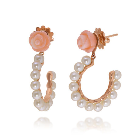 Mimi Milano Grace 18K Rose Gold Pink Cultured Pearl + Pink Color Pastel Drop Earrings // Store Display