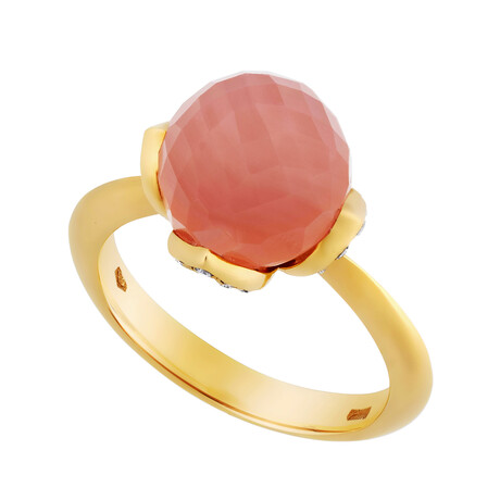 Luca Carati 18K Yellow Gold Diamond + Pink Quartz Ring // Ring Size: 6.75 // Store Display
