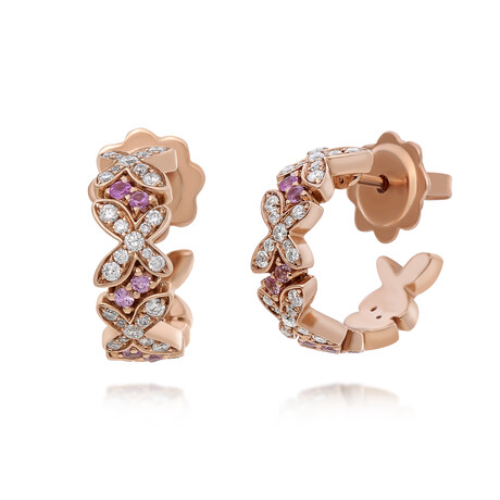 Mimi Milano Freevola 18K Rose Gold Diamond + Pink Sapphire Huggie Earrings // Store Display