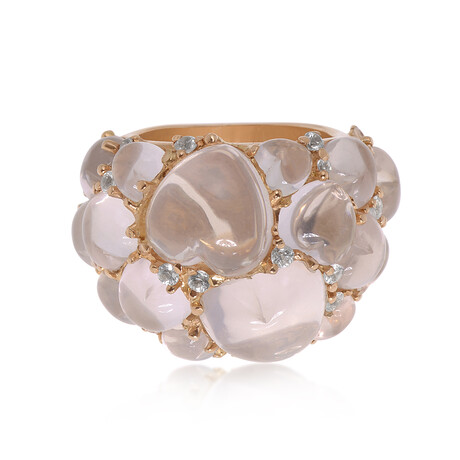 Juliet 18K Rose Gold Pink Quartz + Sapphire Cocktail Ring // Ring Size: 7.75 // New