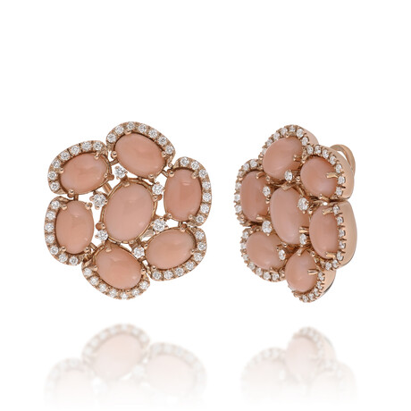 Zydo 18K Rose Gold Diamond + Coral French Clip Earrings // Store Display
